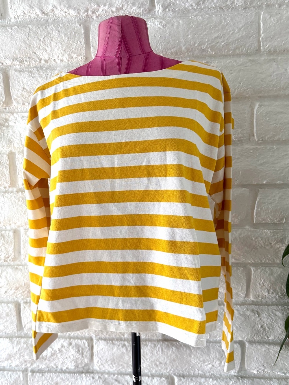J. Crew Yellow and White Striped Long Sleeve Top NWT T-22
